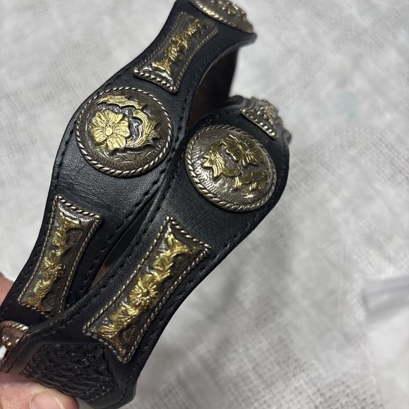 Nocona Accessories - NOCONA 36 K643 Concho Belt Silver Gold Leather Belt VTG No Buckle
